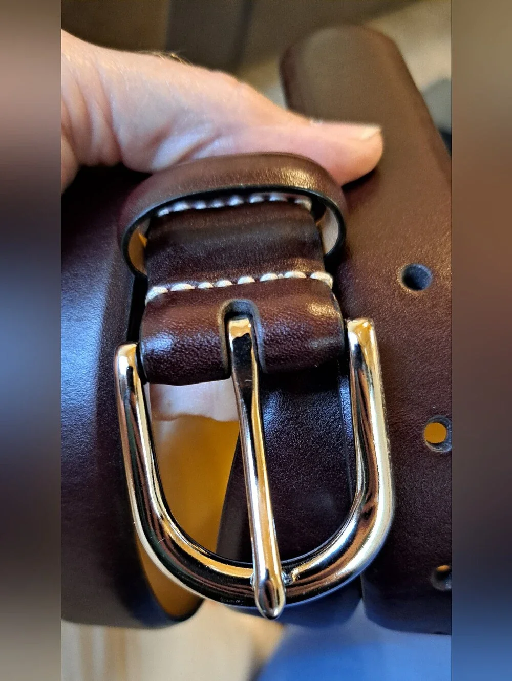 Mens J.CREW Italian Leather Belt Brown Size 38 1.1 Inch Wide Work Office Read